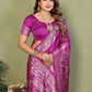 Anaita Purple Zari Butta Work Satin Silk Saree With Blouse