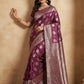 Anaita Purple Silk Blend Woven Saree With Blouse