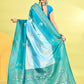 Joban Fashion Sky Blue & Rama Plain With Weaving Border Banarasi Silk Sarees | Swadesiicart
