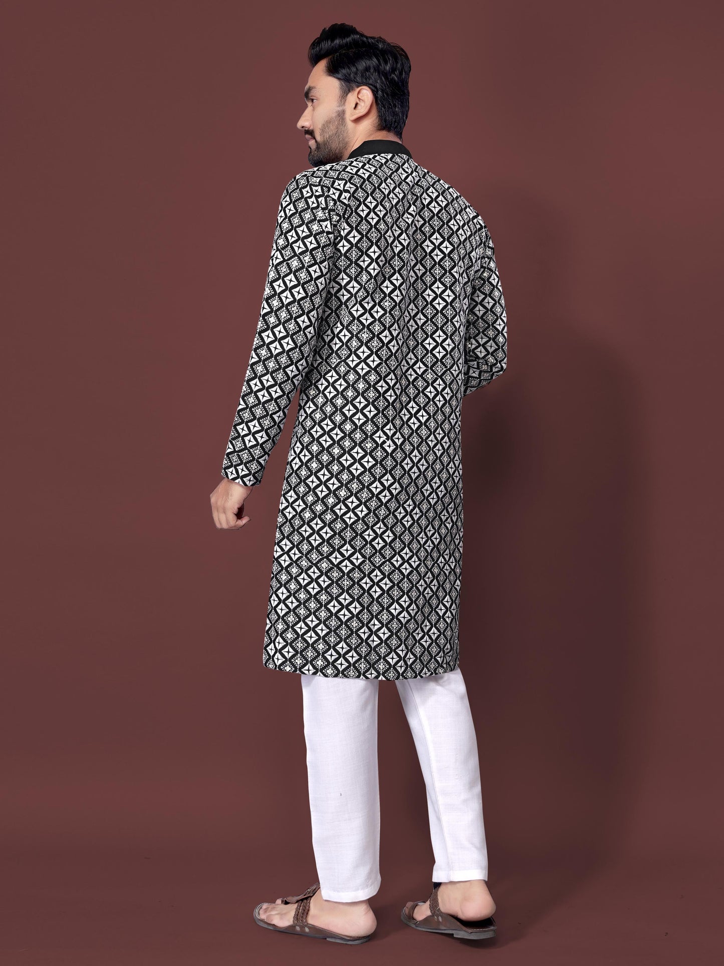 Neera Trendz Black Soft Silk Embroidered Men's Kurta Pyjama - Swadesiicart