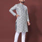 Neera Trendz Grey Soft Silk Embroidered Men's Kurta Pyjama - Swadesiicart