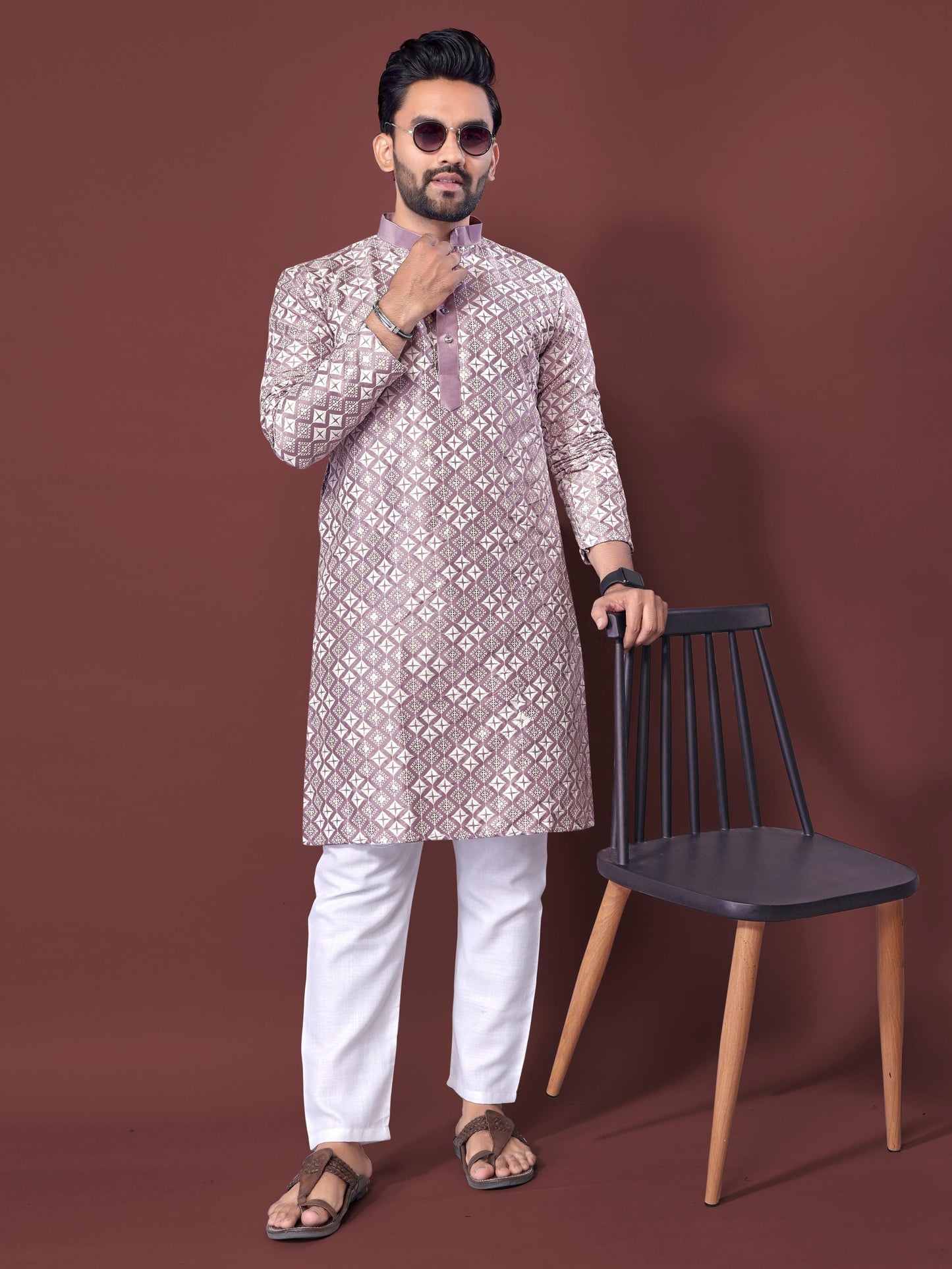 Neera Trendz Light Purple Soft Silk Embroidered Men's Kurta Pyjama - Swadesiicart