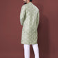 Neera Trendz Olive Soft Silk Embroidered Men's Kurta Pyjama - Swadesiicart