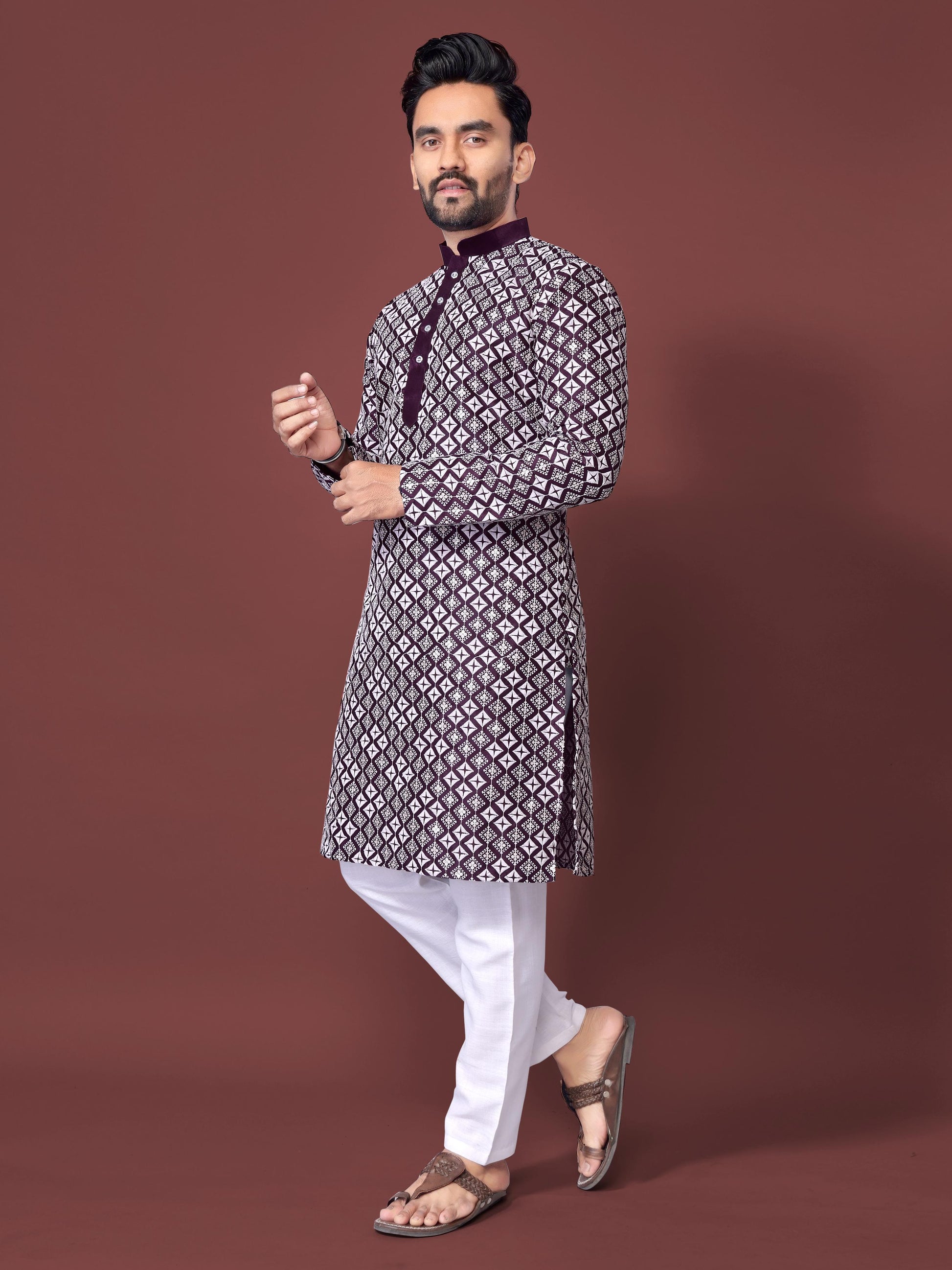 Neera Trendz Purple Soft Silk Embroidered Men's Kurta Pyjama - Swadesiicart