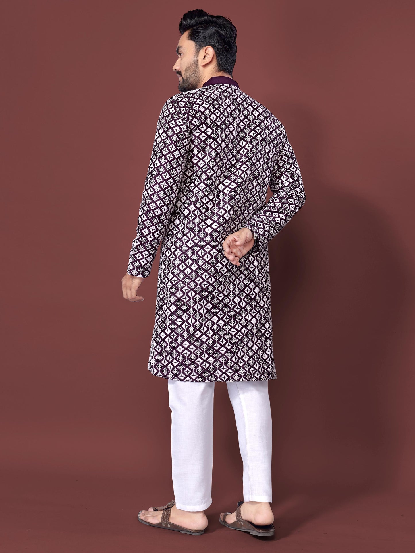Neera Trendz Purple Soft Silk Embroidered Men's Kurta Pyjama - Swadesiicart