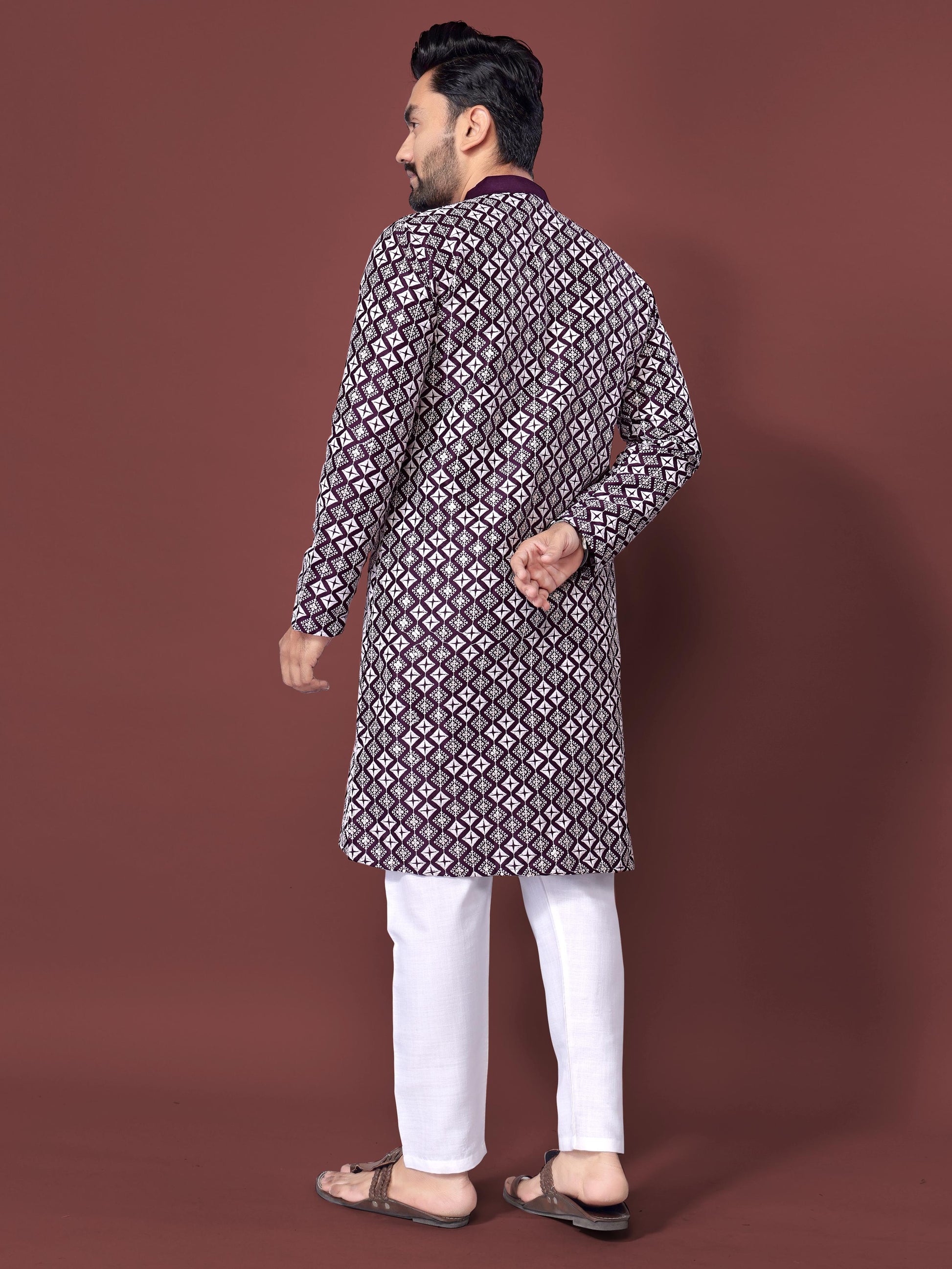 Neera Trendz Purple Soft Silk Embroidered Men's Kurta Pyjama - Swadesiicart