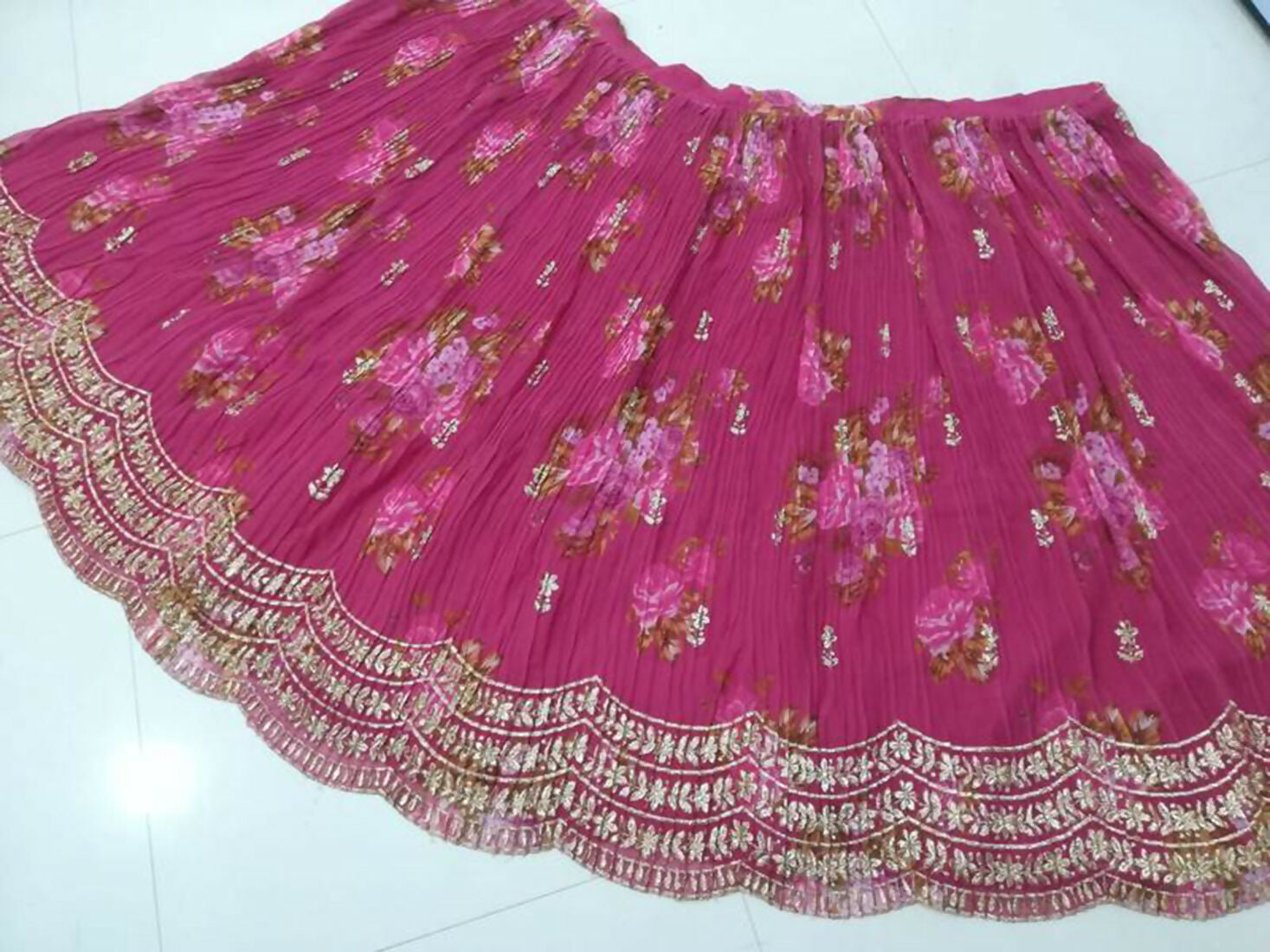 Jyoti Fashion Pink Jari with Sequin Embroidered Georgette Semi Lehenga Choli with Dupatta | Swadesiicart