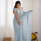 Vamsee Onam Sky Crushed Fandy Tissue Silk Saree - Swadesiicart