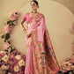 Vishnu Weaves Women's Baby-Pink Paithani Silk Saree with Blouse - Swadesiicart
