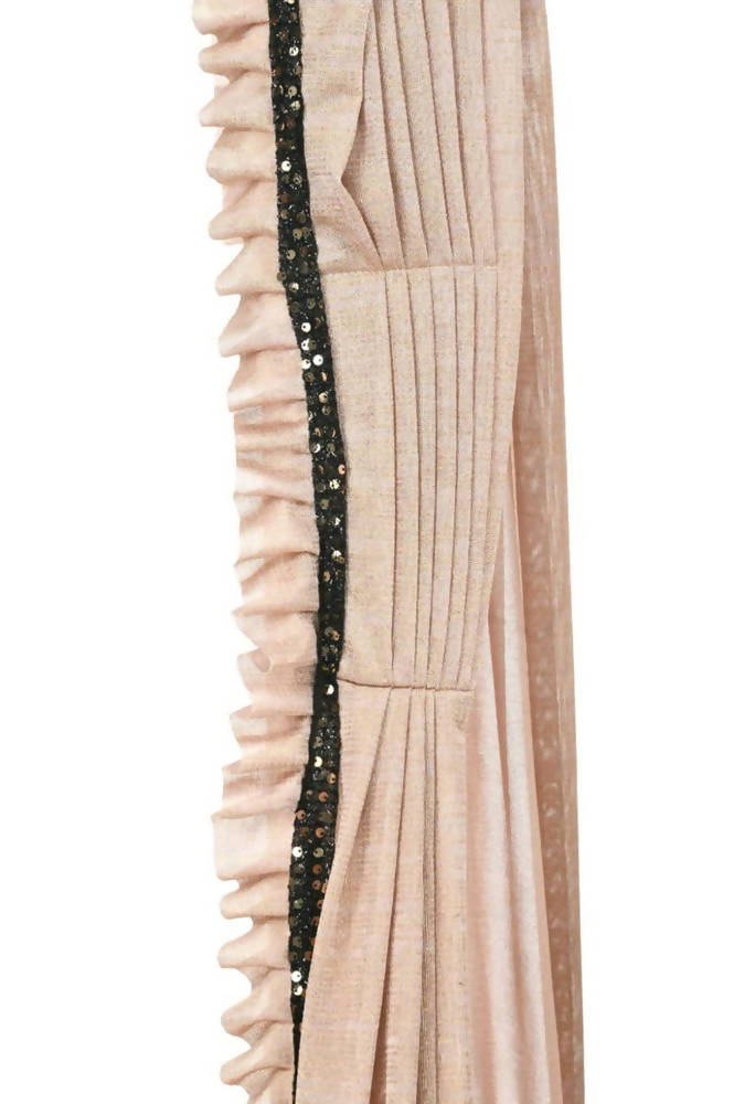 Mominos Fashion All Season Wear Beige And Black Colour Ruffled Ready To Wear Saree - Swadesiicart