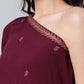 Ahalyaa Women Burgundy & Gold-Toned Ethnic Motifs One Shoulder Ethnic Maxi Dress | Swadesiicart