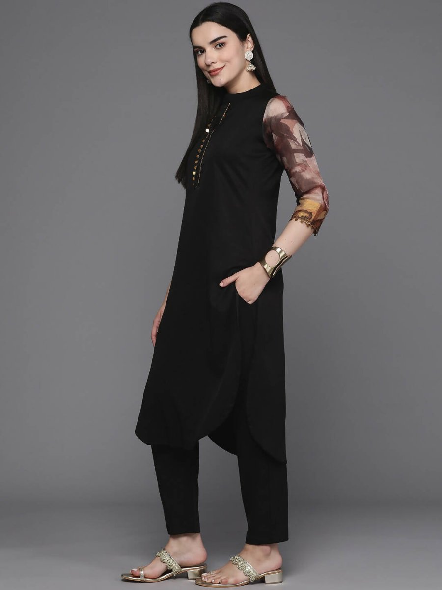 Ahalyaa Women Regular Sequinned Kurta with Trousers & With Dupatta - Black Color | Swadesiicart