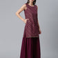 Ahalyaa Wine Crepe Glitter Print Kurta with Sharara and dupatta Set | Swadesiicart
