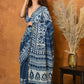 Very Much Indian Handblock Printed Cotton Saree With Natural Dyes - Blue | Swadesiicart