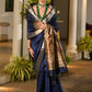 Vishnu Weaves Women's Blue Soft Tussar Silk Printed Saree with Blouse - Swadesiicart