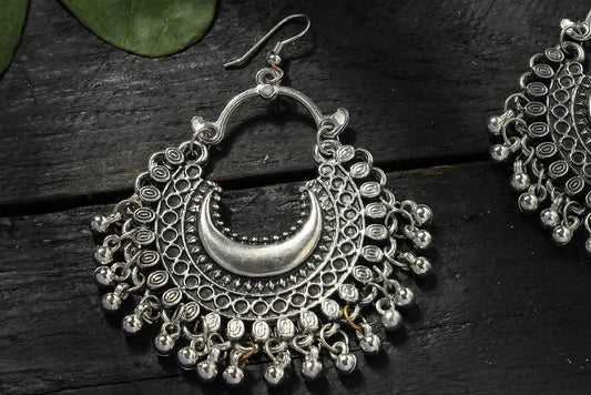Mominos Fashion Johar Kamal Oxidised Silver-Plated Chandbali Earrings - Swadesiicart
