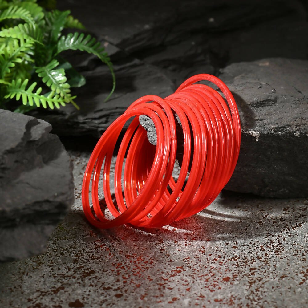 Afast Shining Red Glass Party, Wedding, Daily Use Bangle Set, Pack Of 12 - Afast Enterprises