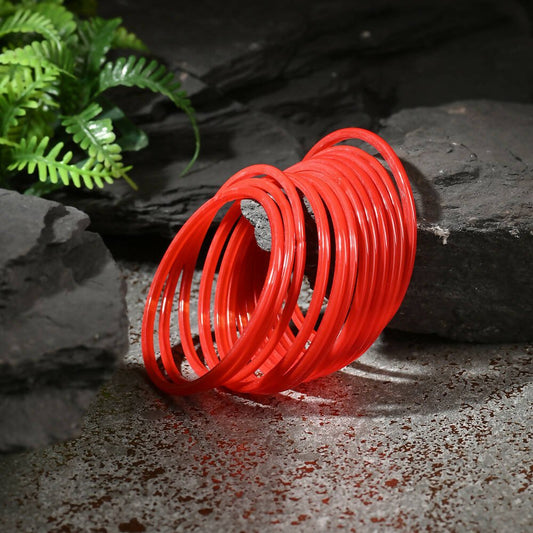 Afast Shining Red Glass Party, Wedding, Daily Use Bangle Set, Pack Of 12 - Afast Enterprises