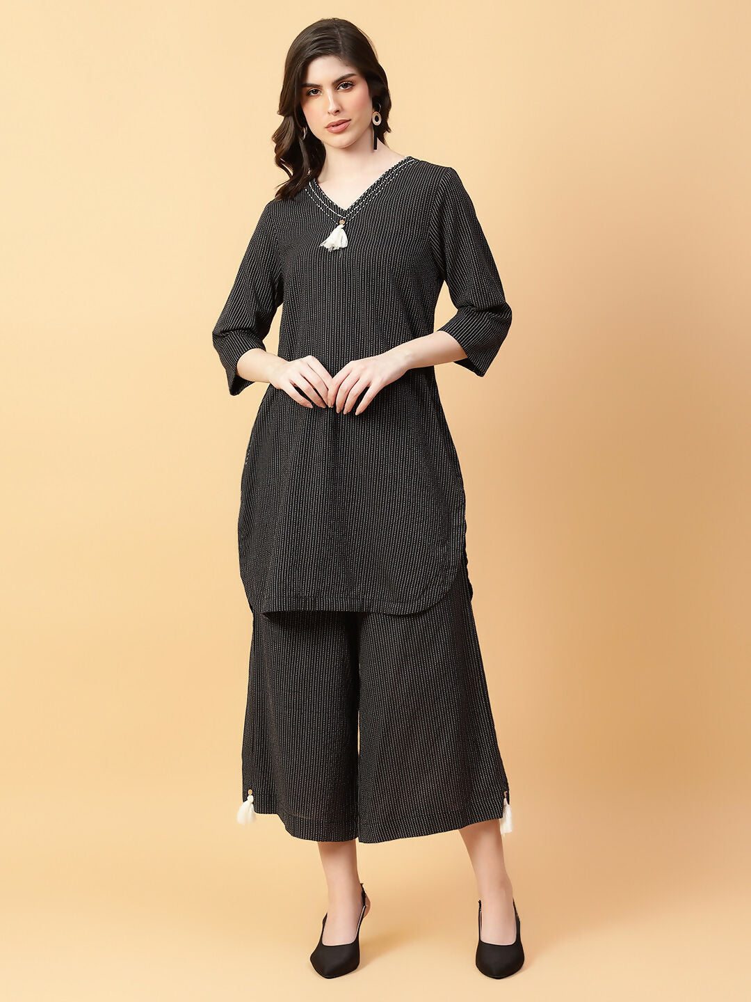 Joban Fashion Black Cotton Khatha & Hand Work Co-ord Set - Swadesiicart