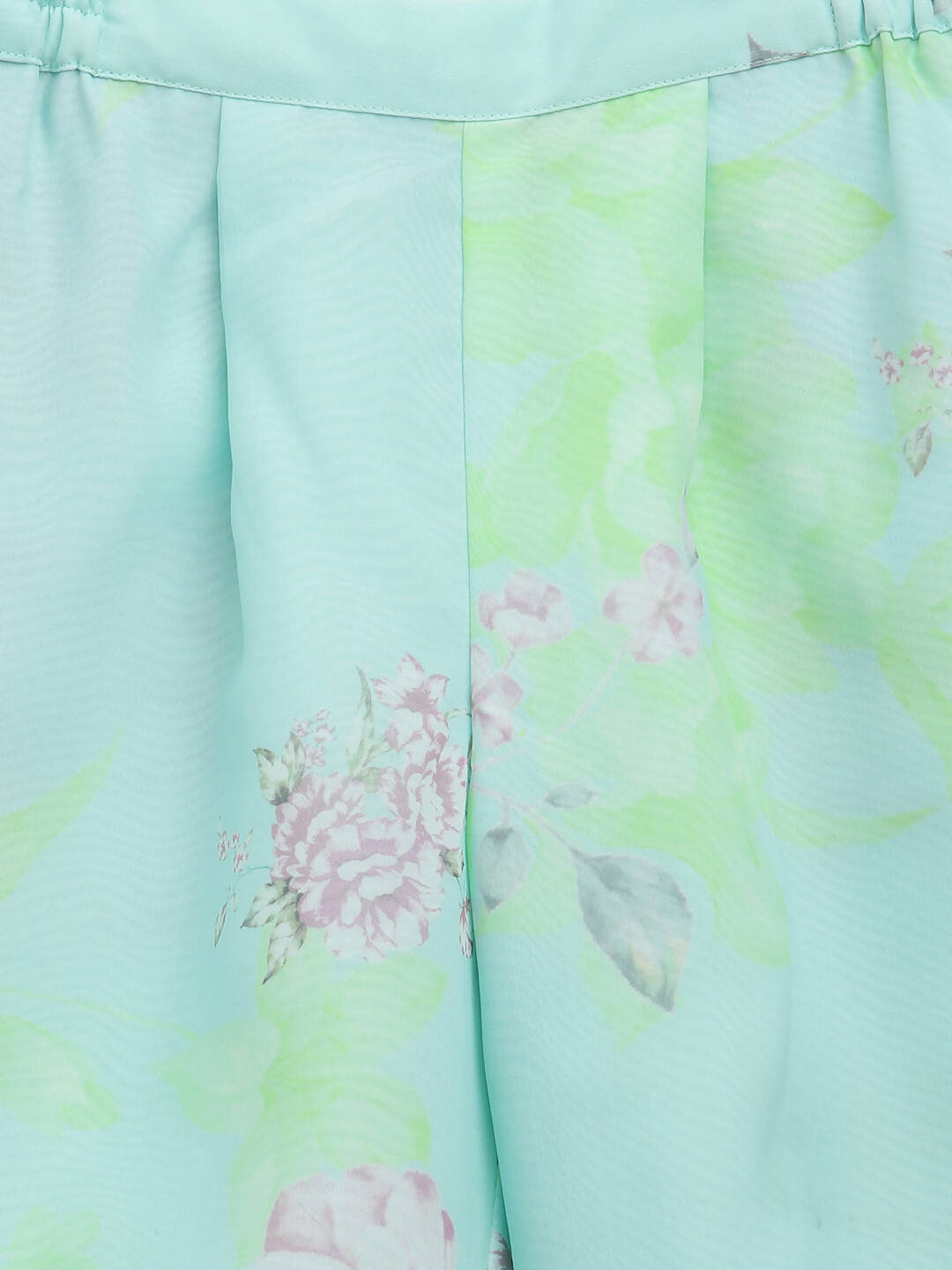 Ahalyaa Aqua Blue Crepe Printed Kids Kurta Palazzo Sets For Girls | Swadesiicart