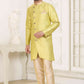 Raivat Ethnic Banarasi Jacquard Embroidery Semi Indo Western Sherwani In Lemon Yellow Colour | Swadesiicart