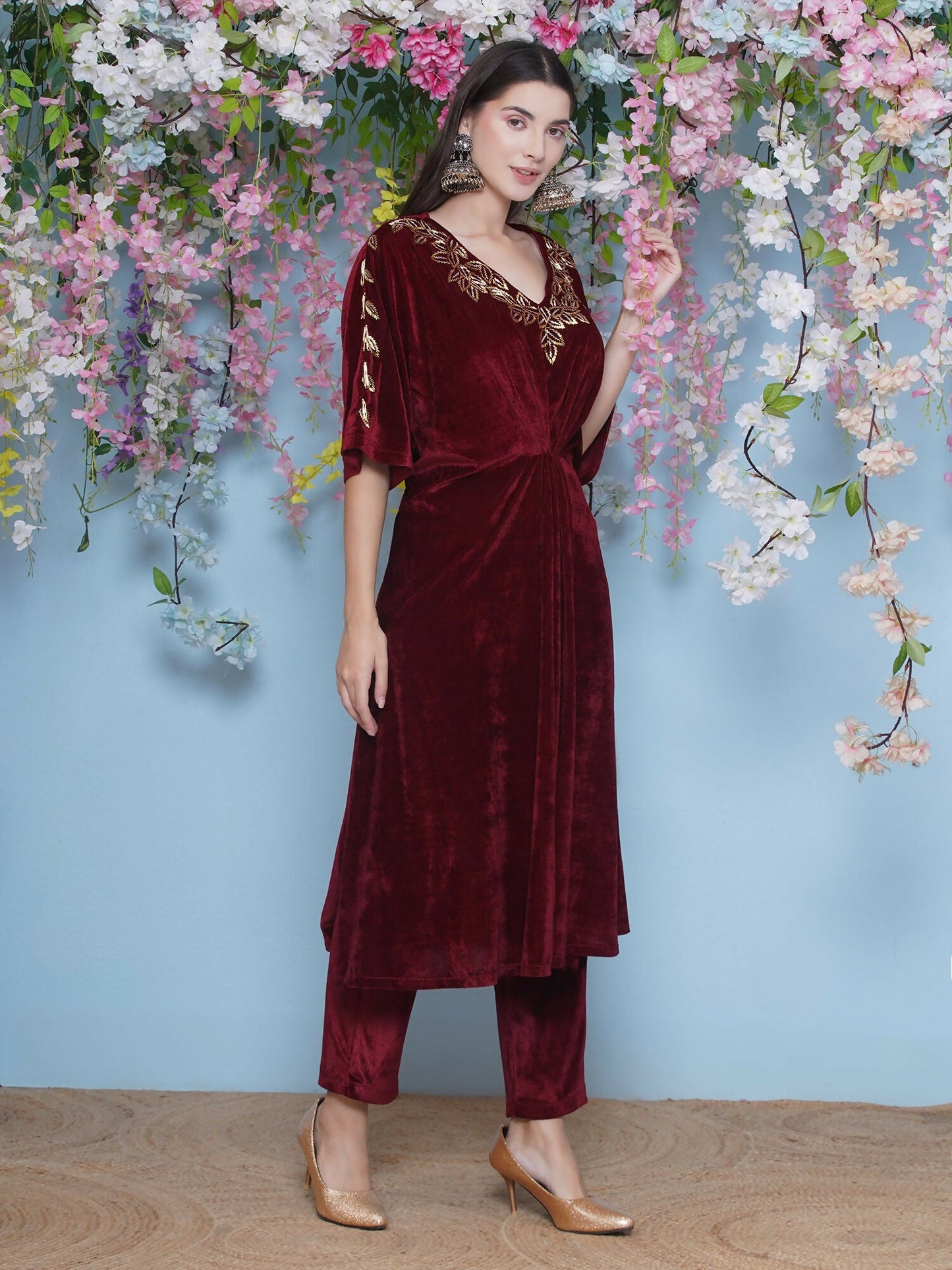 Joban Fashion Maroon Hand Embellished Coord Set - Swadesiicart