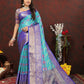 Lorenvalley Fashion Skyblue Cotton Woven Design Zari Meenakari Weaving Saree - Swadesiicart