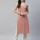 Miravan Women's Floral Printed Strappy Peach Straight Kurta - Swadesiicart