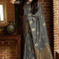 DEIANA'S Beautiful Designer Golden zari Soft Lichi Silk Saree - Grey - Swadesiicart