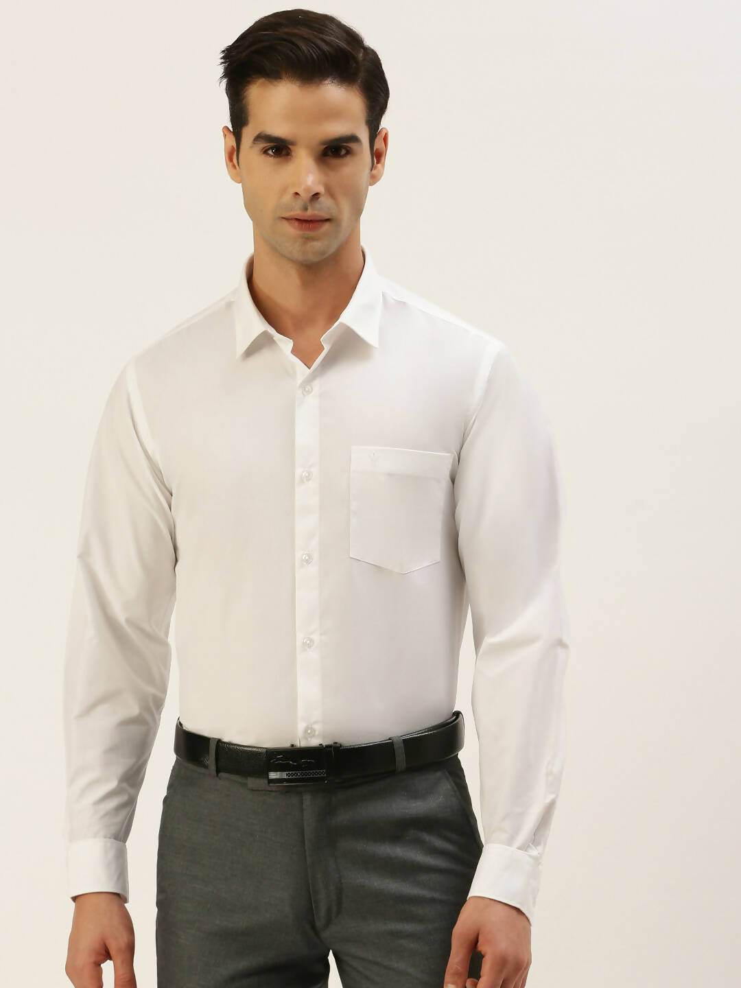 Ramraj Cotton Mens Full Sleeve Formal Poly Cotton White Shirt | Swadesiicart