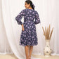 FIORRA Women's Blue Georgette Floral Printed Western Dress - Swadesiicart