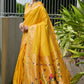 Vishnu Weaves Women's Yellow Paithani Silk Zari Woven Saree with Blouse - Swadesiicart