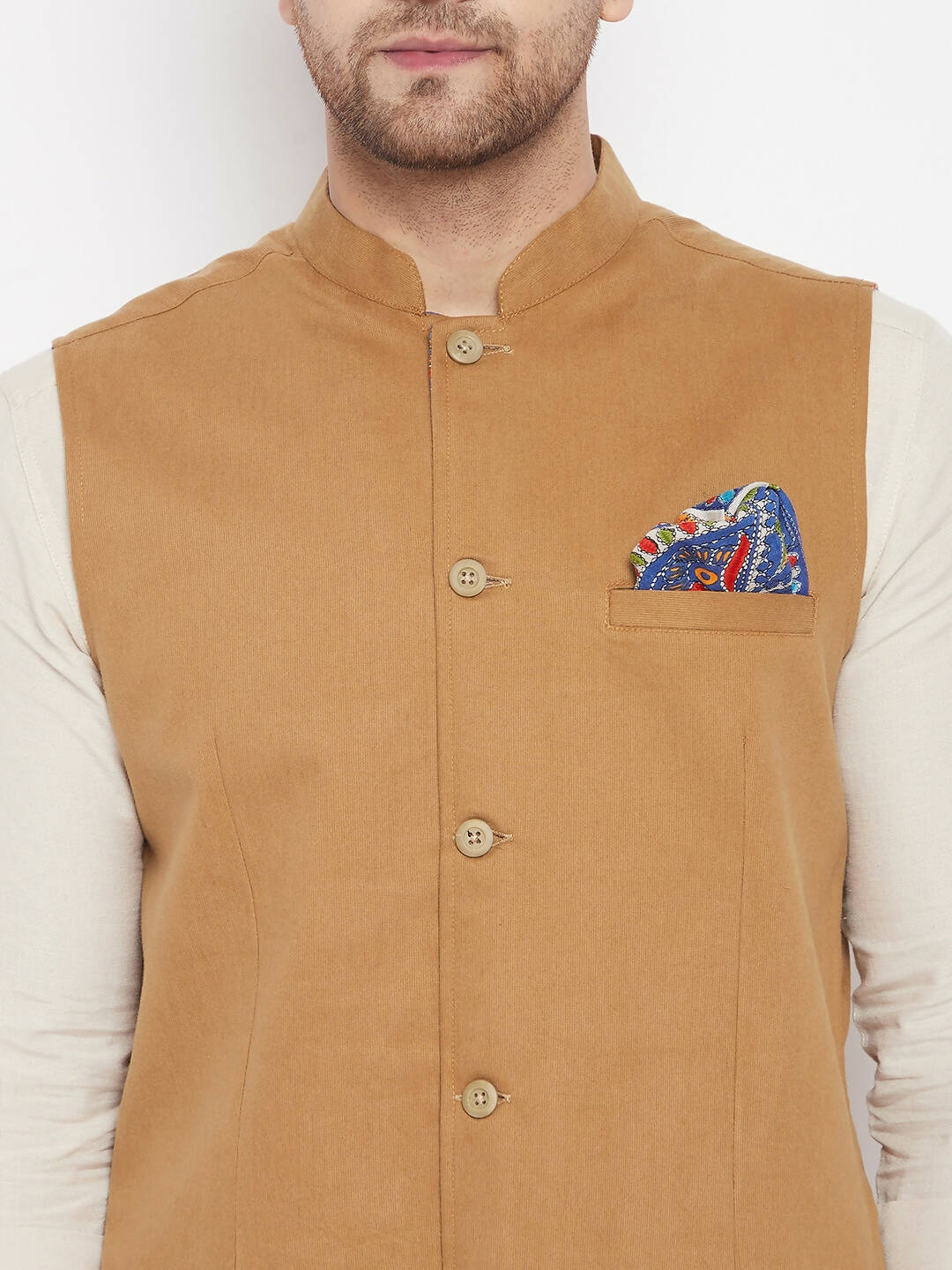 Even Apparels Brown Polyester Men's Nehru Jacket-Contrast Lining-Inbuilt Pocket Square | Swadesiicart