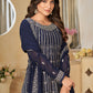 Faux Georgette Blue Embroidered Gharara Style Suit - Emponline | Swadesiicart