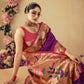 Vishnu Weaves Women's Wine Paithani Silk Saree with Blouse - Swadesiicart