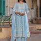 Juniper Women's Powerblue Cambric Floral Printed Anarkali Kurta Sets | Swadesiicart