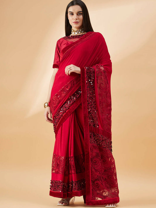 Mauve Lycra Resham And Sequins Embroidery Saree - Norita Hit Design - Swadesiicart