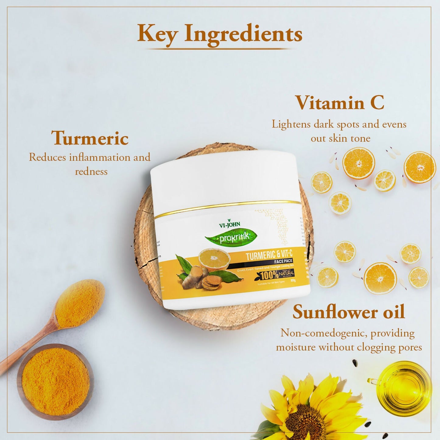 VI-JOHN Prakritik Vitamin C & Turmeric Face Pack Fades Dark Spots, 100% Natural Bio Actives | Swadesiicart