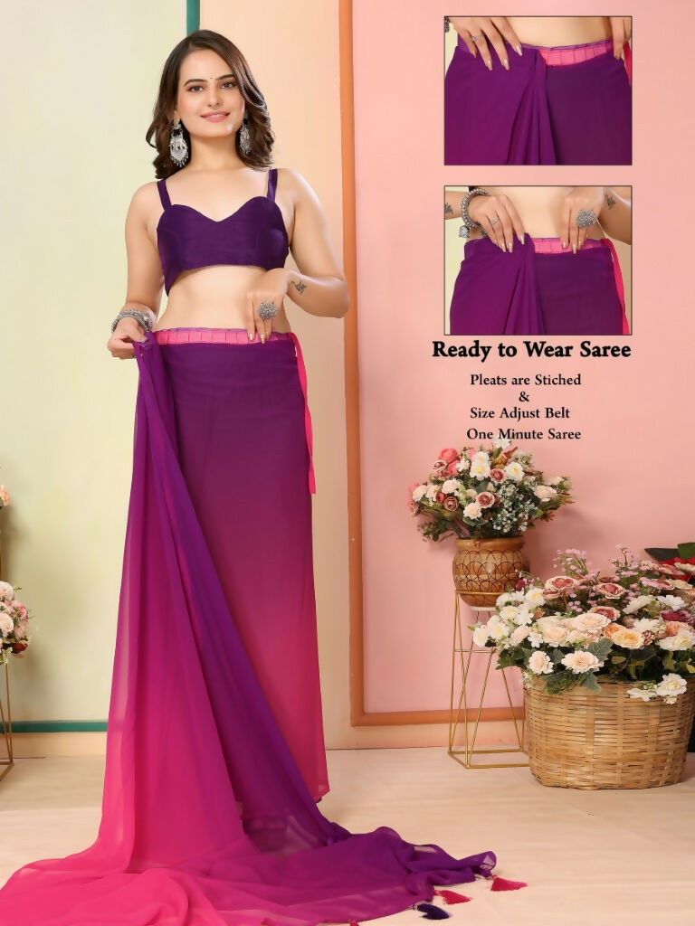 Purple Georgette Pedding Color Printed Ready To Wear Saree - Aalaya | Swadesiicart