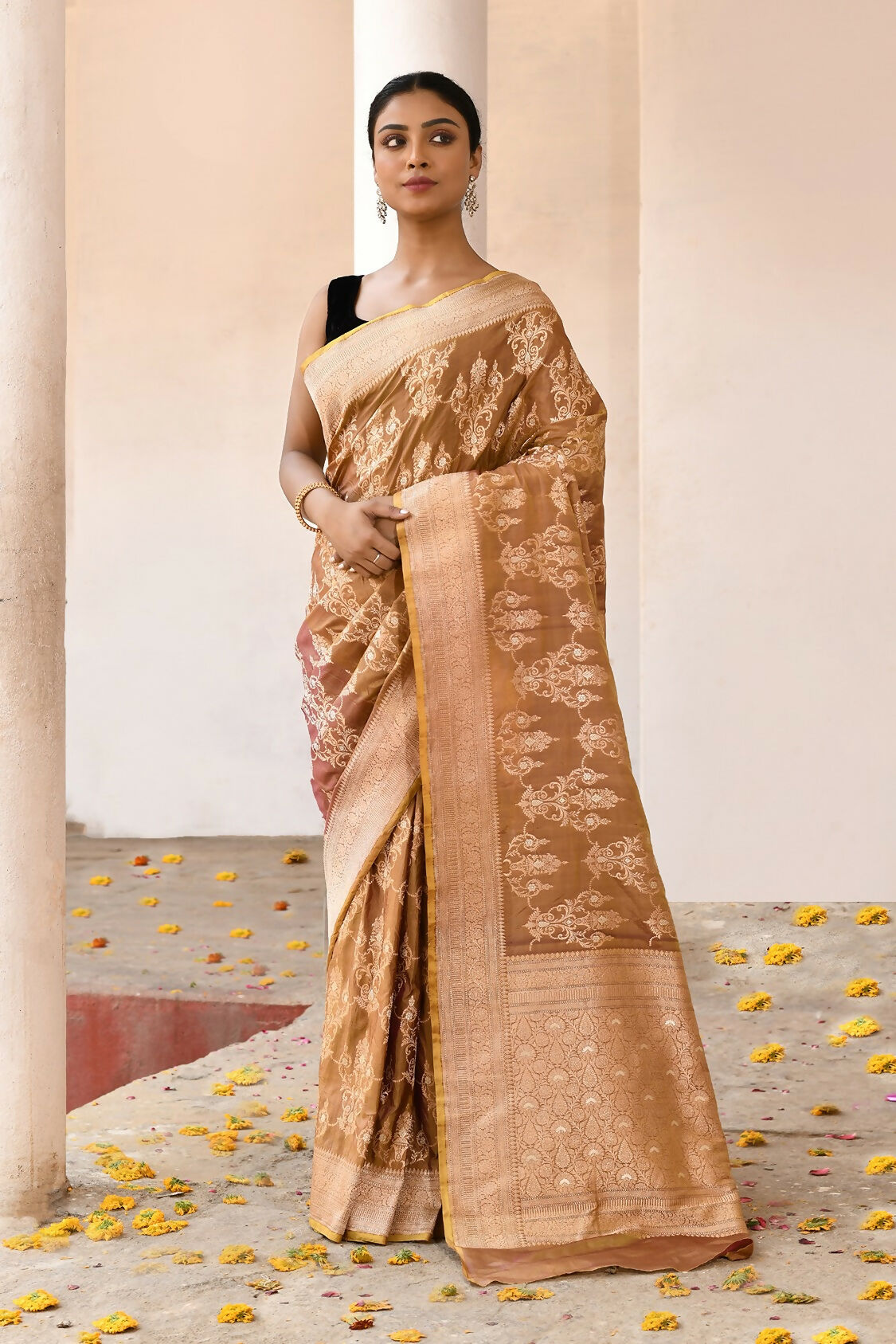 Joban Fashion Olive Pure Katan Pure Handloom Banarasi Silk Saree | Swadesiicart