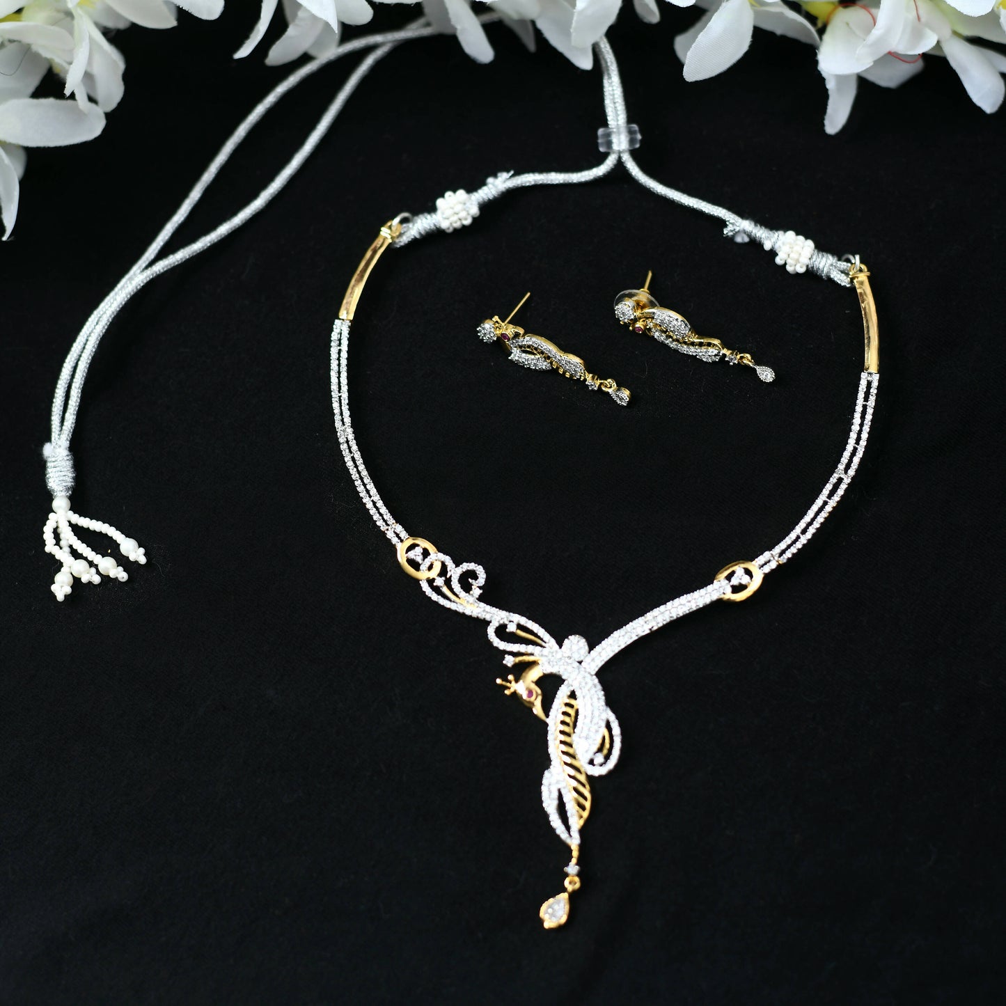 Mominos Fashion Johar Kamal Silver-Plated American Diamond Choker Set | Swadesiicart
