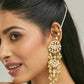 Nuyug 22 K Gold-Plated Elegant Kundan Studded & Pearl Beaded Crescent Shaped Kanauti Earrings | Swadesiicart