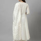 FIORRA Women's White Pure Cotton Flared Kurta Palazzo Set With Dupatta - Swadesiicart
