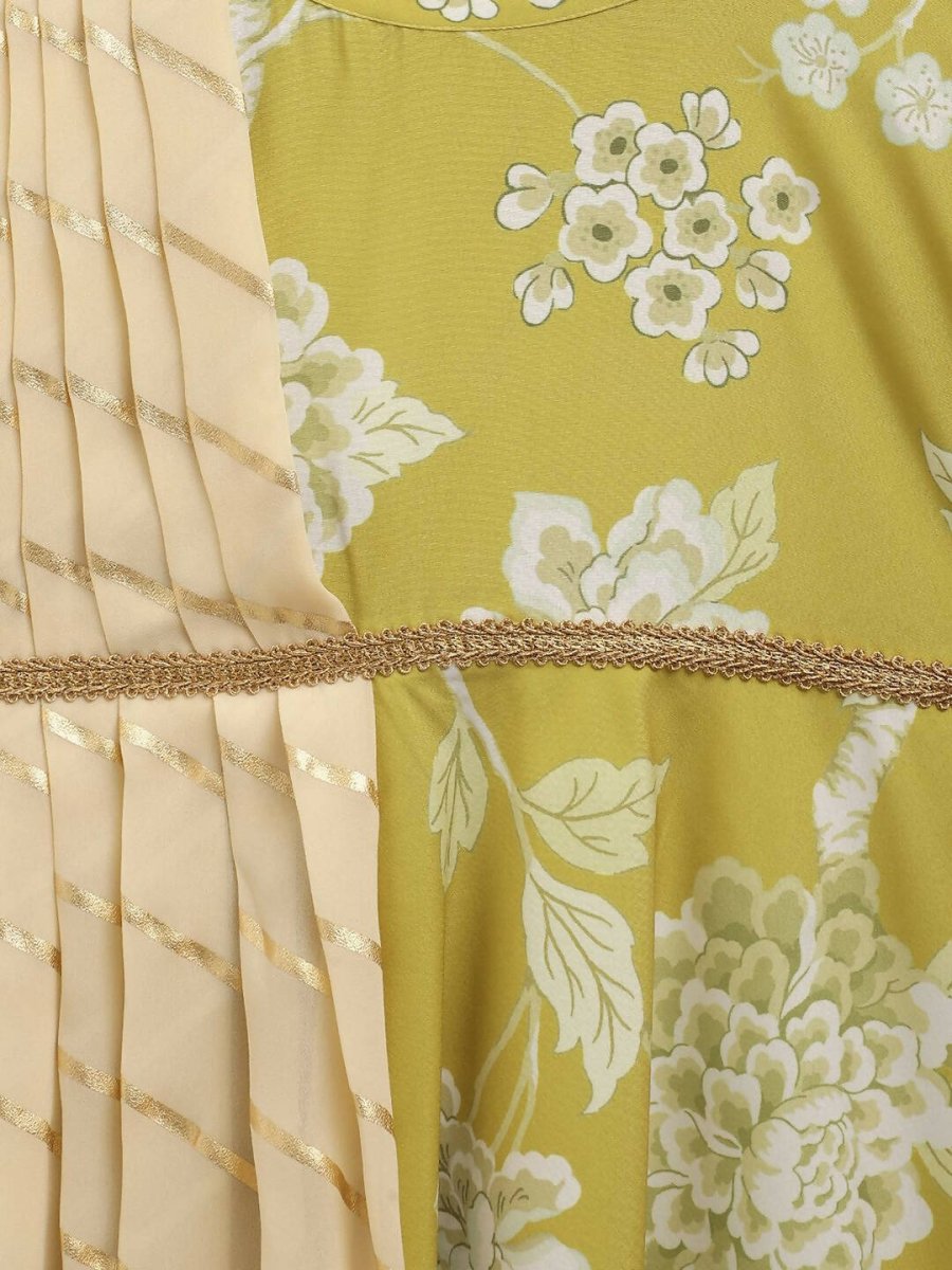 Ahalyaa Lemon Yellow Crepe Digital Print Kids Kurta With Dupatta Set For Girls | Swadesiicart