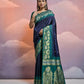 Vishnu Weaves Women's Navy-Blue Soft Silk Zari Woven Saree with Blouse - Swadesiicart