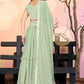 Jyoti Fashion Sea Green Two Tier Crush Georgette Lehenga Choli with Dupatta | Swadesiicart
