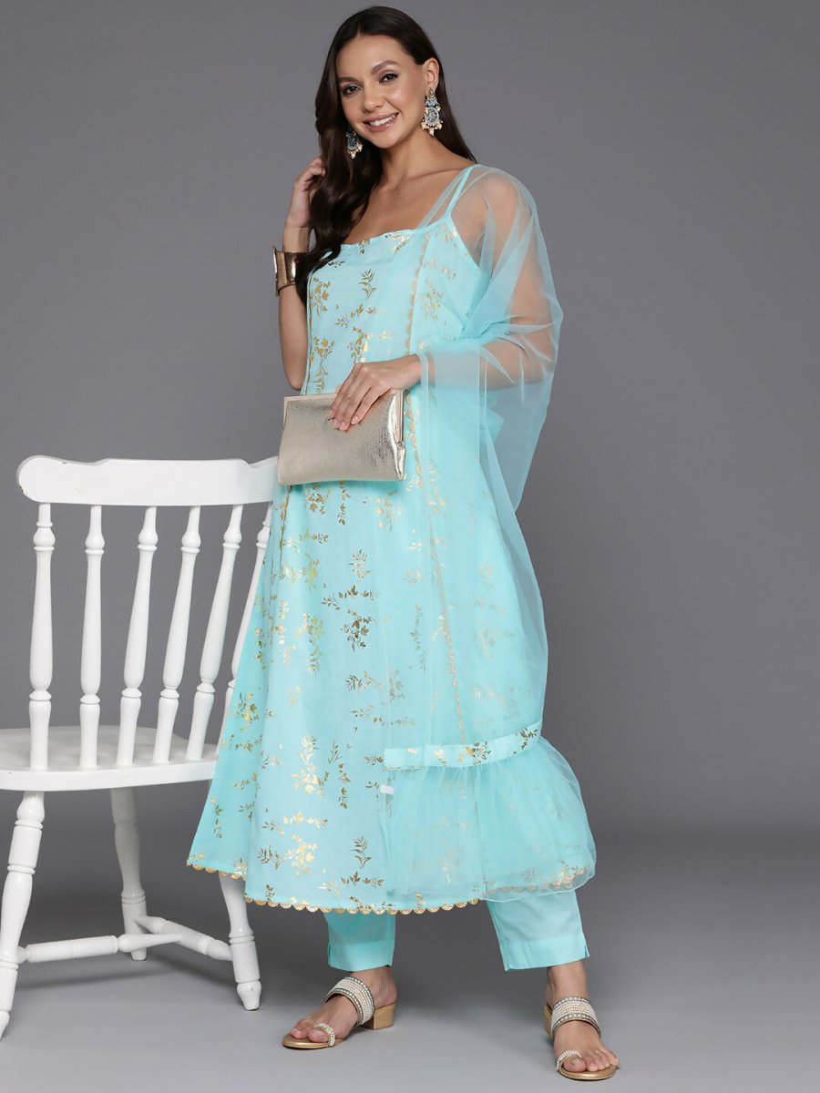 Ahalyaa Women's Traditional wear Kurta Set - Blue | Swadesiicart