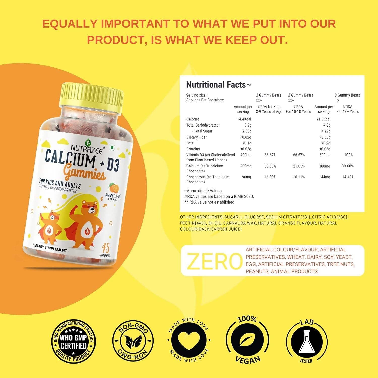 Nutrazee Calcium + D3 Gummies For Kids & Adults - Swadesiicart