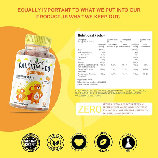 Nutrazee Calcium + D3 Gummies For Kids & Adults - Swadesiicart