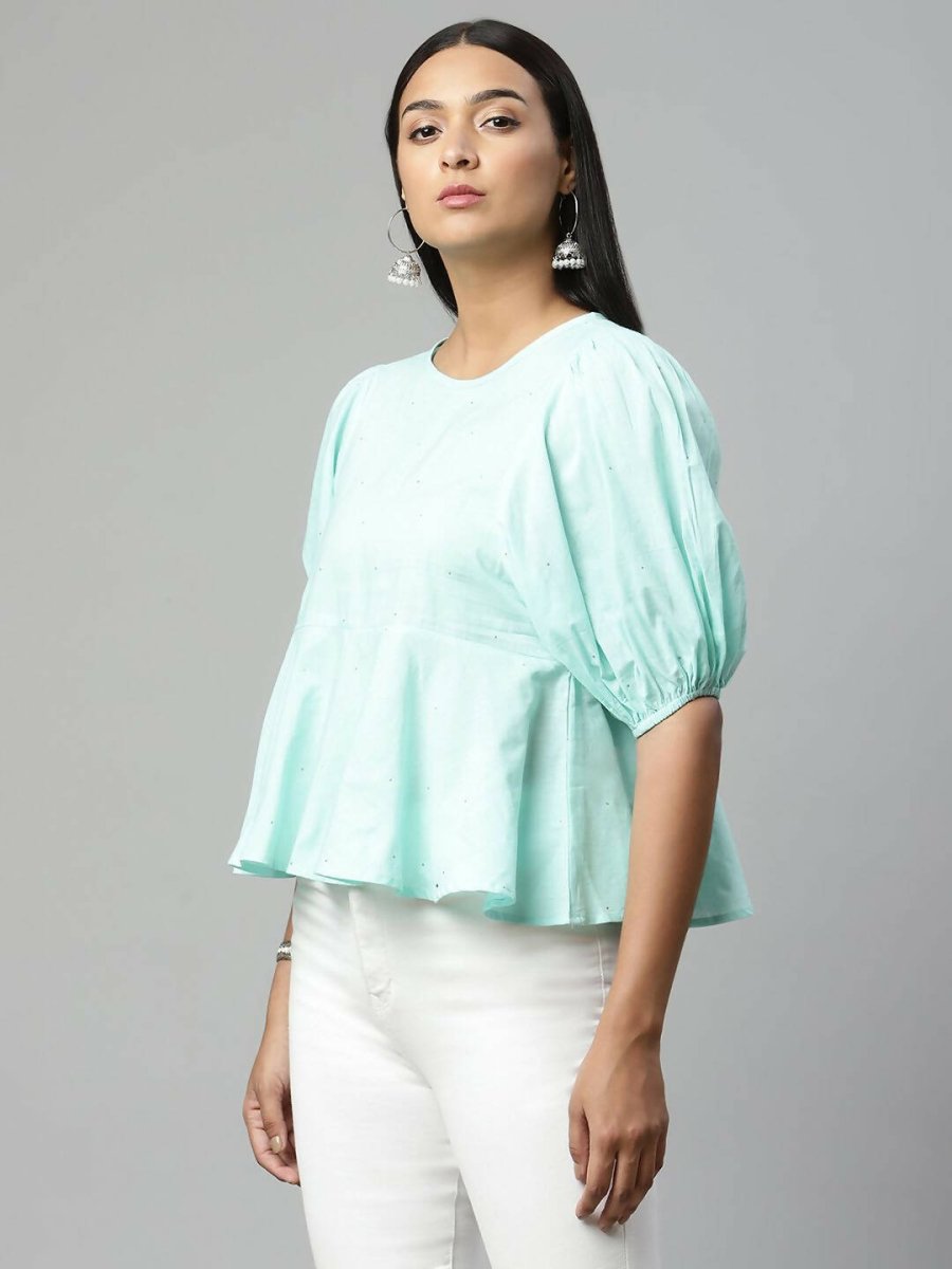 Ahalyaa Women Summer Blue Cotton Printed Tunic | Swadesiicart